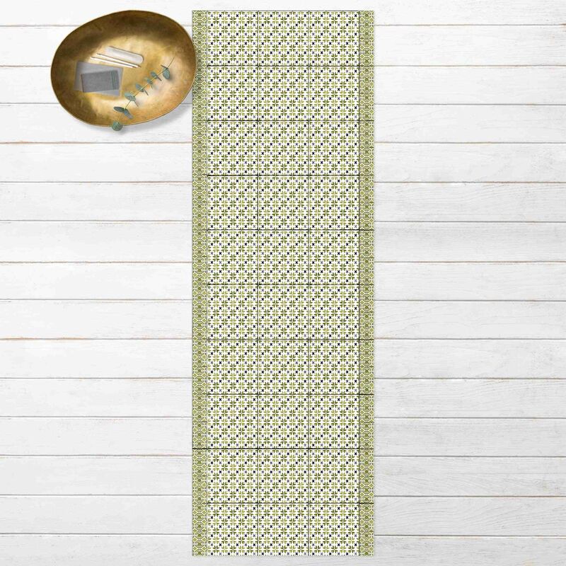 

Bilderwelten - Alfombras vinílicas - Moroccan Tiles Green Flower Petals With Border - Panorámico Dimensión LxA: 270cm x 90cm