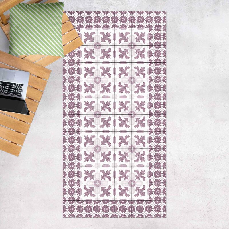 

Bilderwelten - Alfombras vinílicas - Moroccan Tiles With Ornaments With Tile Frame - Alto 2:1 Dimensión LxA: 220cm x 110cm