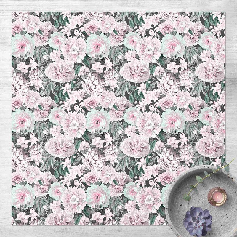 

Alfombras vinílicas - Nostalgic Peonies In Pastel Pink - Cuadrado 1:1 Dimensión LxA: 60cm x 60cm