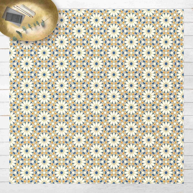 

Alfombras vinílicas - Oriental Patterns With Yellow Stars - Cuadrado 1:1 Dimensión LxA: 100cm x 100cm