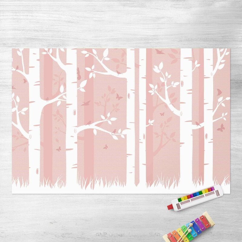 

Alfombras vinílicas - Pink Birch Forest With Butterflies And Birds - Apaisado 2:3 Dimensión LxA: 40cm x 60cm