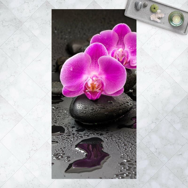

Alfombras vinílicas - Pink Orchid Flower On Stones With Drops - Alto 2:1 Dimensión LxA: 120cm x 60cm