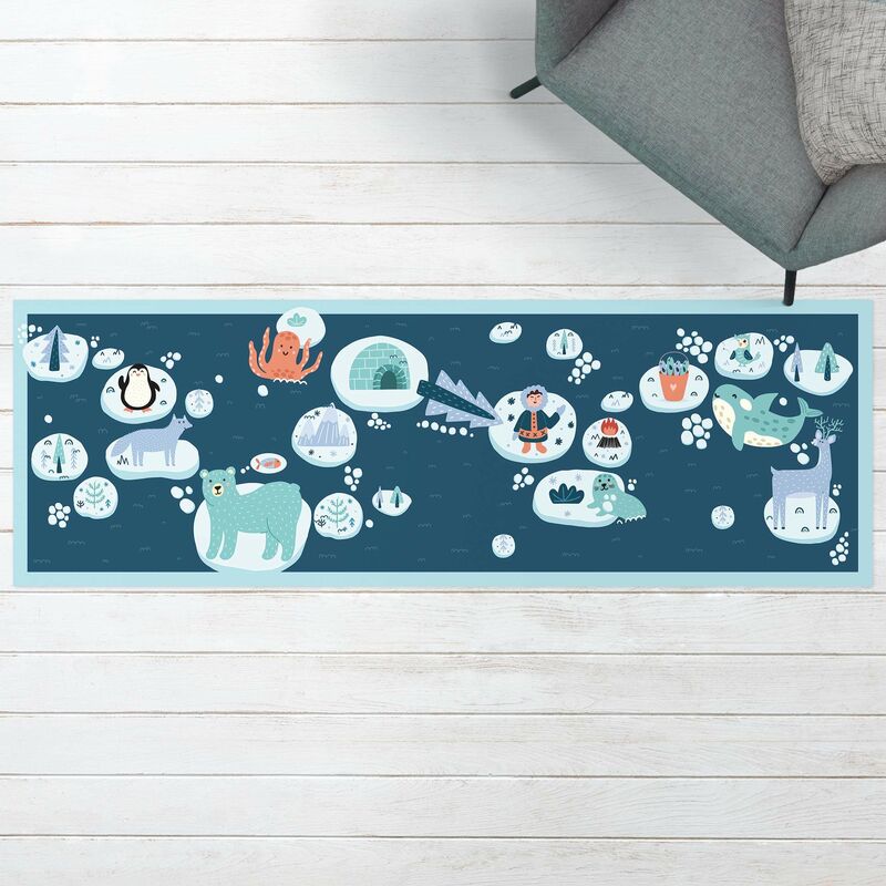 

Alfombras vinílicas - Playoom Mat Antarctica - Polar Bear Rudi Wants Fish - Panorama Formato apaisado Dimensión LxA: 70cm x 210cm