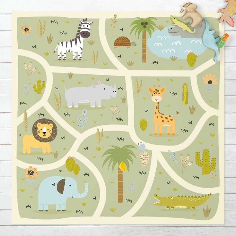 

Alfombras vinílicas - Playoom Mat Safari - So Many Different Animals - Cuadrado 1:1 Dimensión LxA: 100cm x 100cm