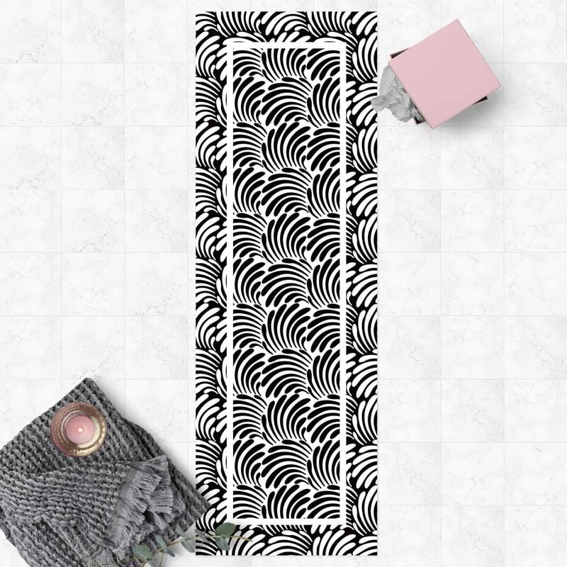 

Bilderwelten - Alfombras vinílicas - Square Leaf Ornament Black And White With Frame - Panorámico Dimensión LxA: 210cm x 70cm