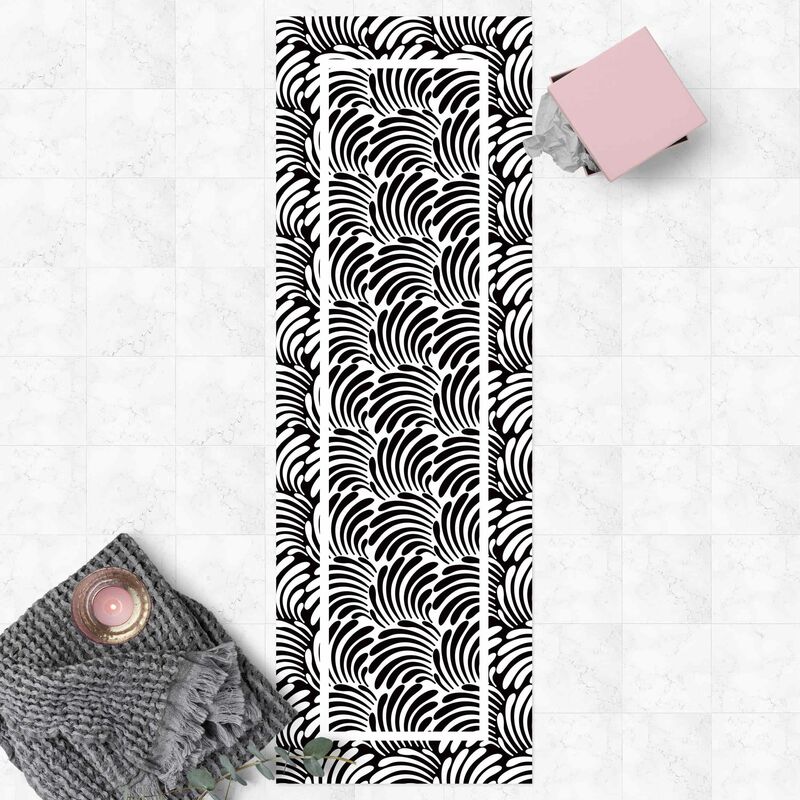 

Alfombras vinílicas - Square Leaf Ornament Black And White With Frame - Panorámico Dimensión LxA: 120cm x 40cm