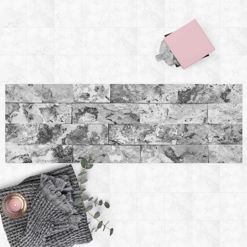 

Alfombras vinílicas - Stone Wall Natural Marble Gray - Panorama Formato apaisado Dimensión LxA: 40cm x 120cm