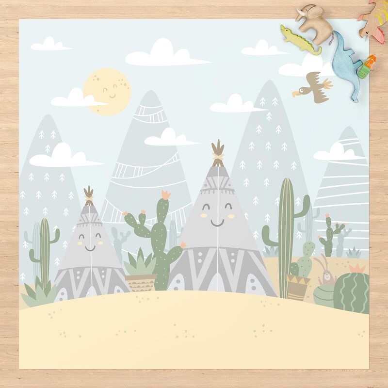

Bilderwelten - Alfombras vinílicas - Tepee with Cacti - Cuadrado 1:1 Dimensión LxA: 120cm x 120cm