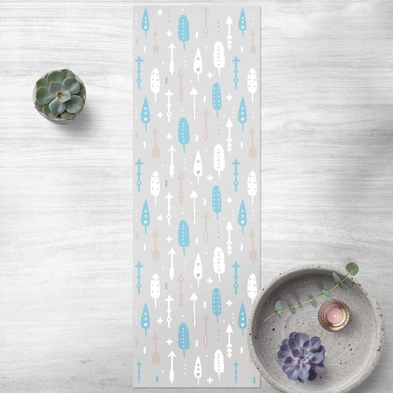 

Alfombras vinílicas - Tribal Arrows With Hearts Blue Grey - Panorámico Dimensión LxA: 120cm x 40cm