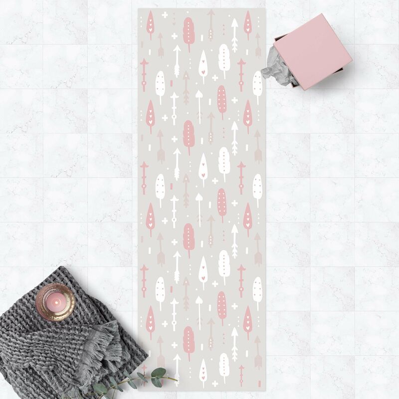

Alfombras vinílicas - Tribal Arrows With Hearts Light PInk Grey - Panorámico Dimensión LxA: 210cm x 70cm
