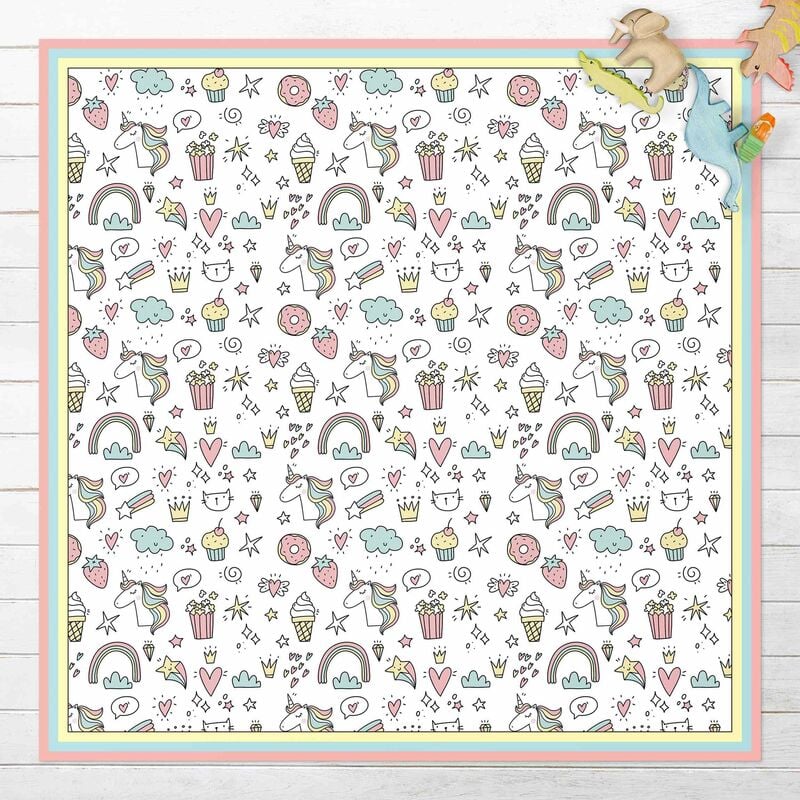 

Alfombras vinílicas - Unicorns And Sweets In Pastel With Frame - Cuadrado 1:1 Dimensión LxA: 80cm x 80cm