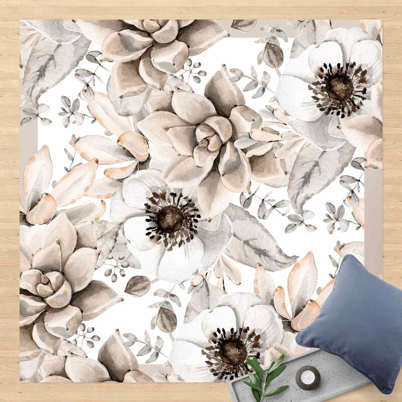 

Alfombras vinílicas - Watercolour Arrangement With Succulents and Flower Buds - Cuadrado 1:1 Dimensión LxA: 40cm x 40cm