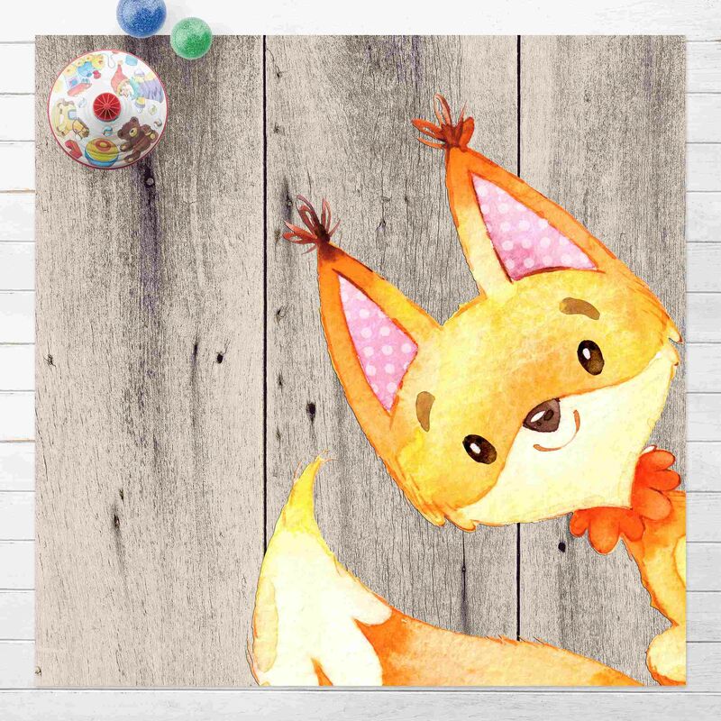 

Bilderwelten - Alfombras vinílicas - Watercolour Fox On Wood - Cuadrado 1:1 Dimensión LxA: 120cm x 120cm