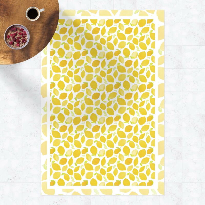 

Alfombras vinílicas - Watercolour Lemons with Leaves And Frame - Alto 3:2 Dimensión LxA: 180cm x 120cm