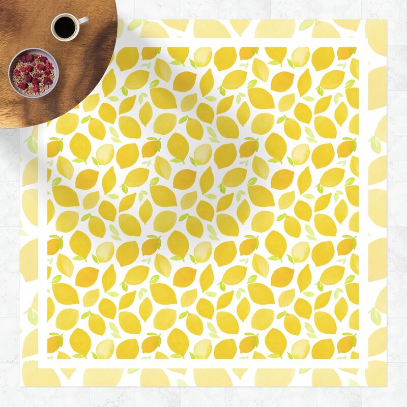 

Alfombras vinílicas - Watercolour Lemons with Leaves And Frame - Cuadrado 1:1 Dimensión LxA: 80cm x 80cm