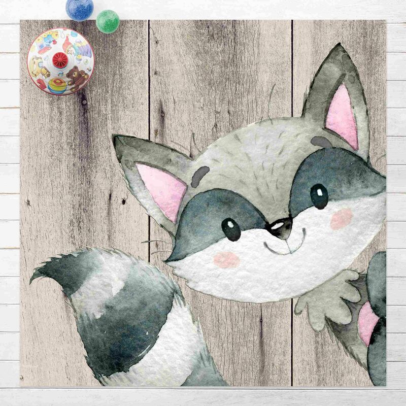 

Bilderwelten - Alfombras vinílicas - Watercolour Racoon On Wood - Cuadrado 1:1 Dimensión LxA: 100cm x 100cm