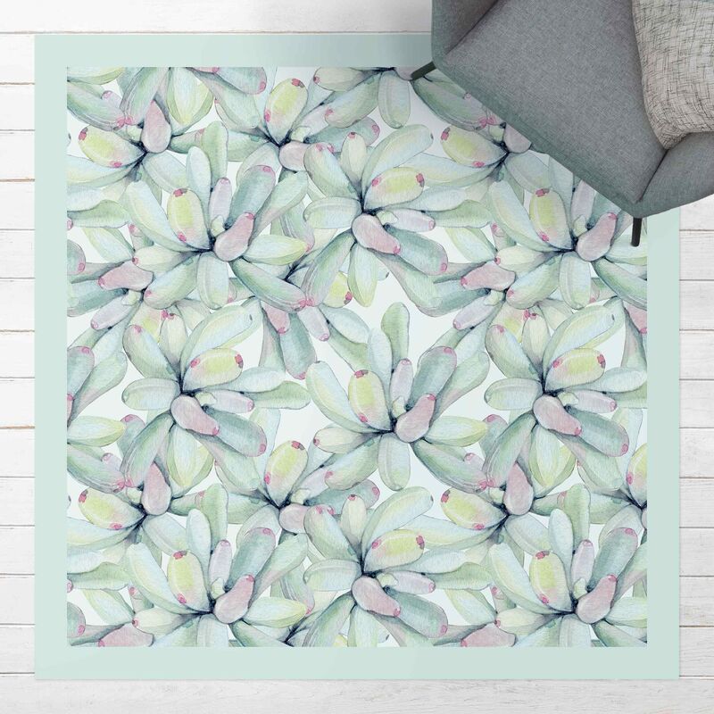 

Alfombras vinílicas - Watercolour Succulent Trumpet Jade With Frame - Cuadrado 1:1 Dimensión LxA: 100cm x 100cm
