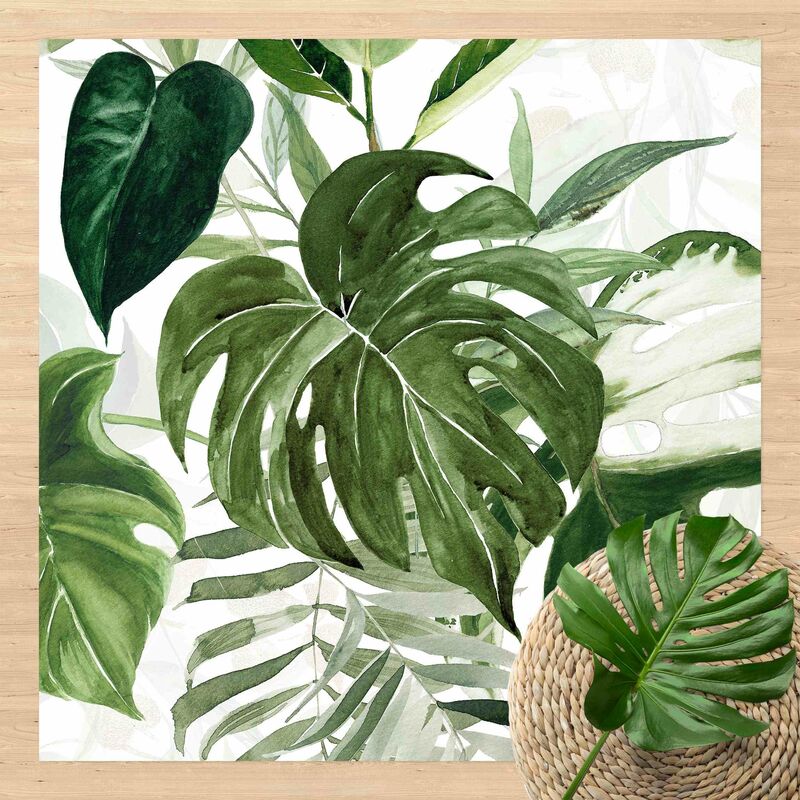 

Alfombras vinílicas - Watercolour Tropical Arrangement With Monstera - Cuadrado 1:1 Dimensión LxA: 80cm x 80cm