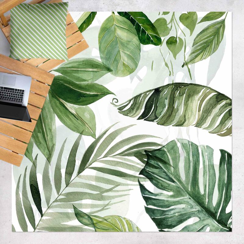 

Alfombras vinílicas - Watercolour Tropical Leaves And Tendrils - Cuadrado 1:1 Dimensión LxA: 100cm x 100cm
