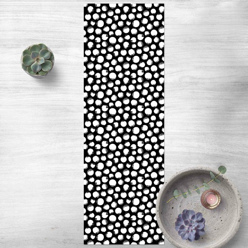 

Alfombras vinílicas - White Ink Polka Dots On Black - Panorámico Dimensión LxA: 210cm x 70cm