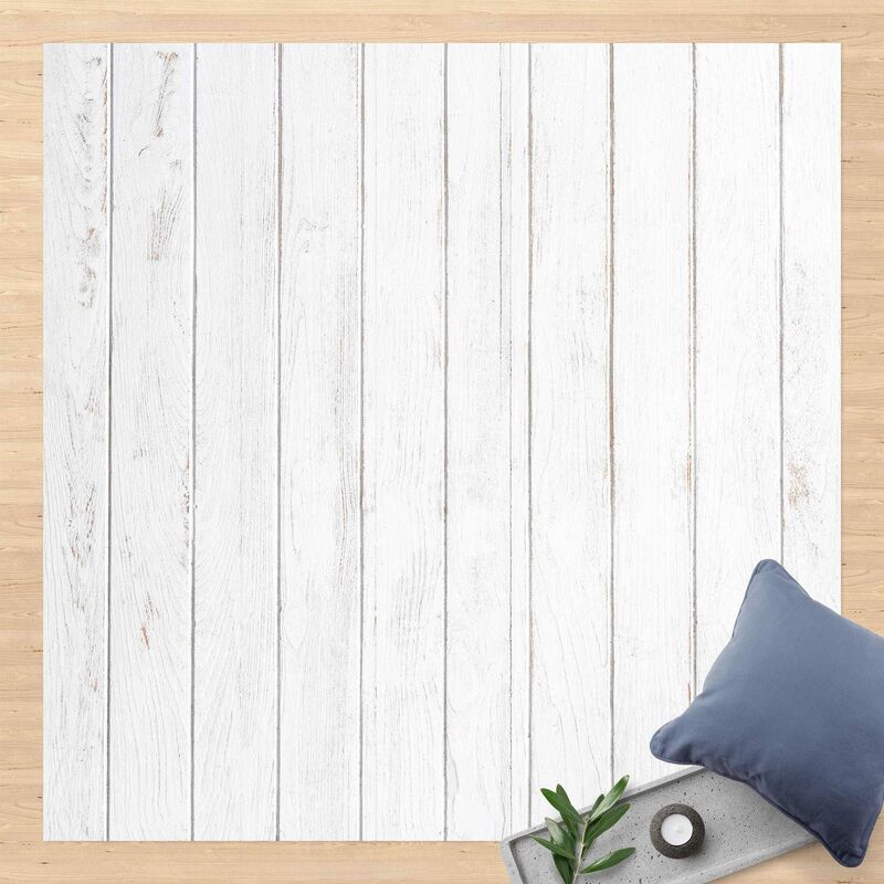 

Alfombras vinílicas - White Wooden Boards Shabby - Cuadrado 1:1 Dimensión LxA: 100cm x 100cm