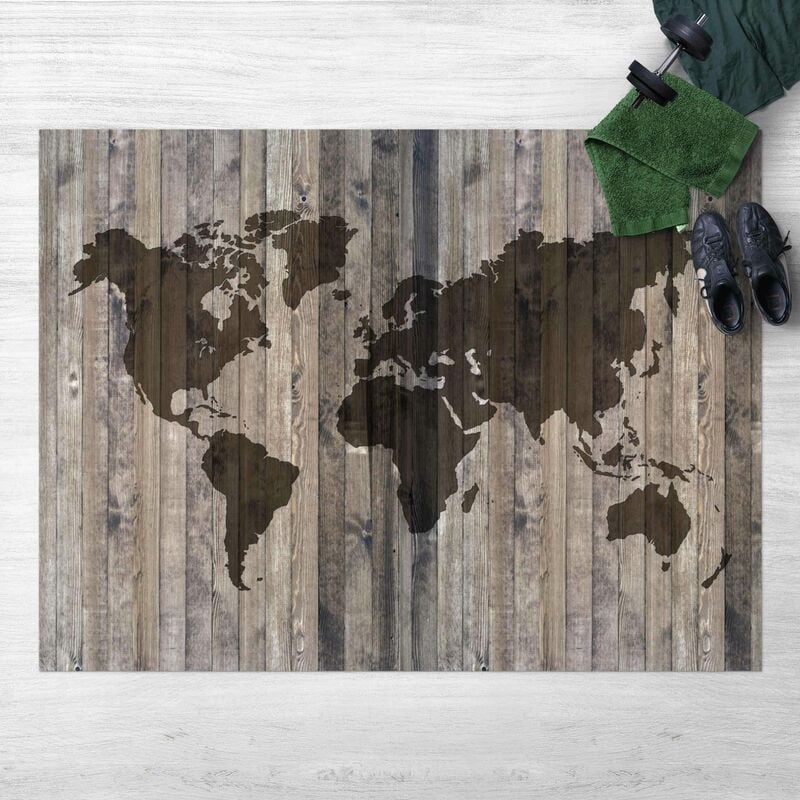

Alfombras vinílicas - Wooden World Map - Apaisado 3:4 Dimensión LxA: 45cm x 60cm