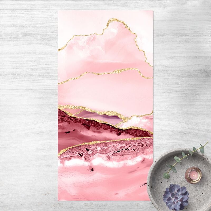 

Alfombras vinílicas - Abstract Mountains Pink With Golden Lines - Alto 2:1 Dimensión LxA: 80cm x 40cm
