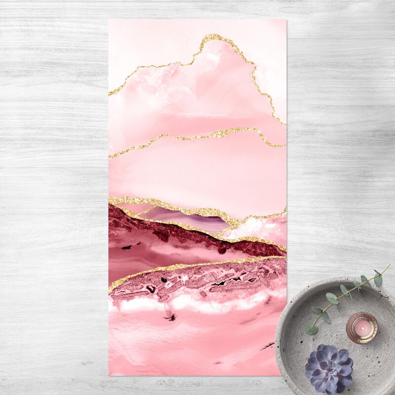 

Alfombras vinílicas - Abstract Mountains Pink With Golden Lines - Alto 2:1 Dimensión LxA: 260cm x 130cm