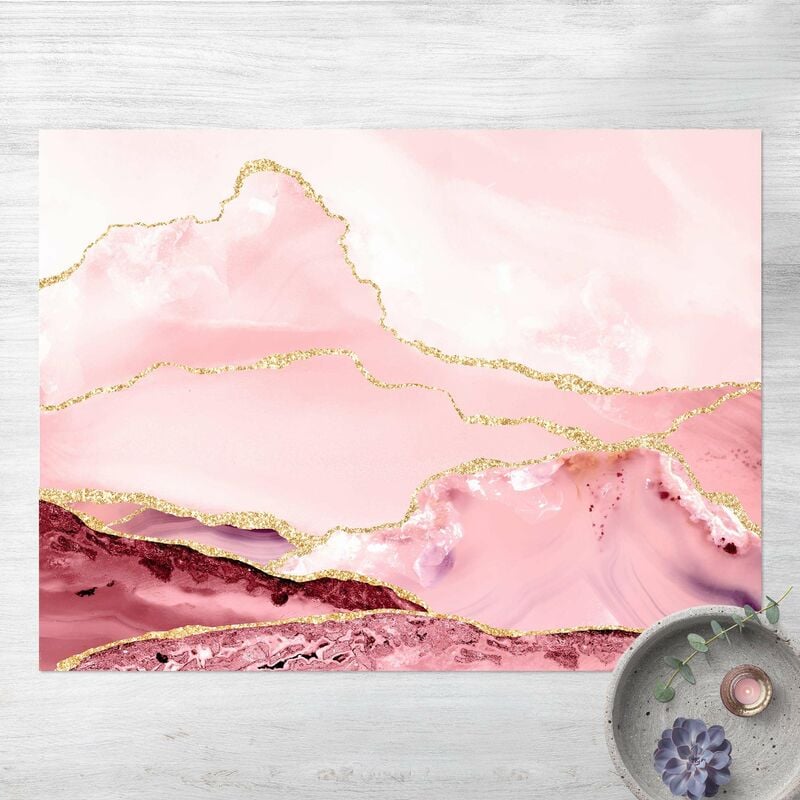 

Alfombras vinílicas - Abstract Mountains Pink With Golden Lines - Apaisado 3:4 Dimensión LxA: 105cm x 140cm