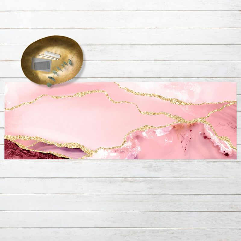 

Alfombras vinílicas - Abstract Mountains Pink With Golden Lines - Panorama Formato apaisado Dimensión LxA: 100cm x 300cm