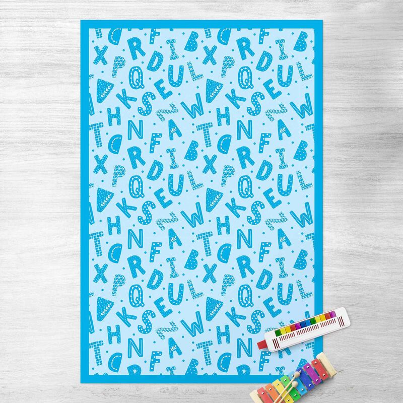 

Alfombras vinílicas - Alphabet With Hearts And Dots In Blue With Frame - Alto 3:2 Dimensión LxA: 210cm x 140cm