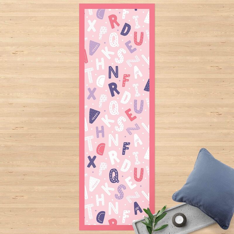 

Bilderwelten - Alfombras vinílicas - Alphabet With Hearts And Dots In Light Pink With Frame - Panorámico Dimensión LxA: 210cm x 70cm