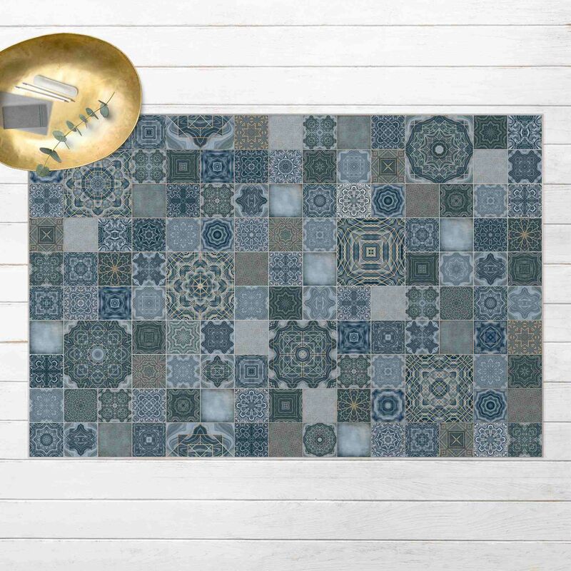 

Alfombras vinílicas - Art Deco Tiles Bluish Green Marble With Golden Shimmer - Apaisado 2:3 Dimensión LxA: 120cm x 180cm