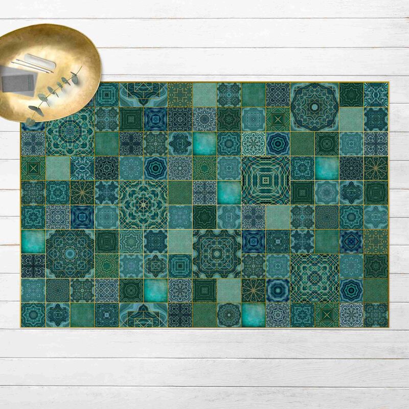 

Alfombras vinílicas - Art Deco Tiles Green Marble With Golden Shimmer - Apaisado 2:3 Dimensión LxA: 80cm x 120cm