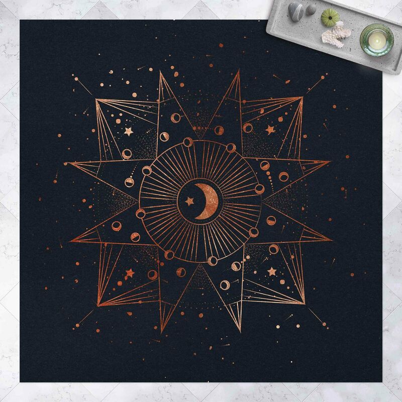 

Bilderwelten - Alfombras vinílicas - Astrology Moon Magic Blue Gold - Cuadrado 1:1 Dimensión LxA: 140cm x 140cm