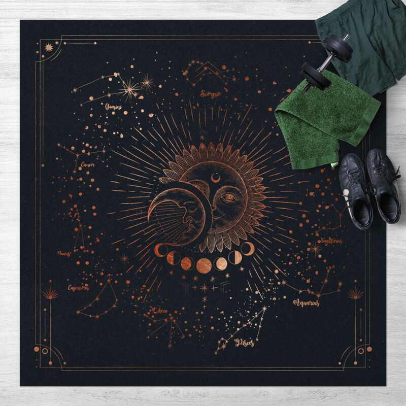 

Alfombras vinílicas - Astrology Sun Moon And Stars Blue Gold - Cuadrado 1:1 Dimensión LxA: 80cm x 80cm
