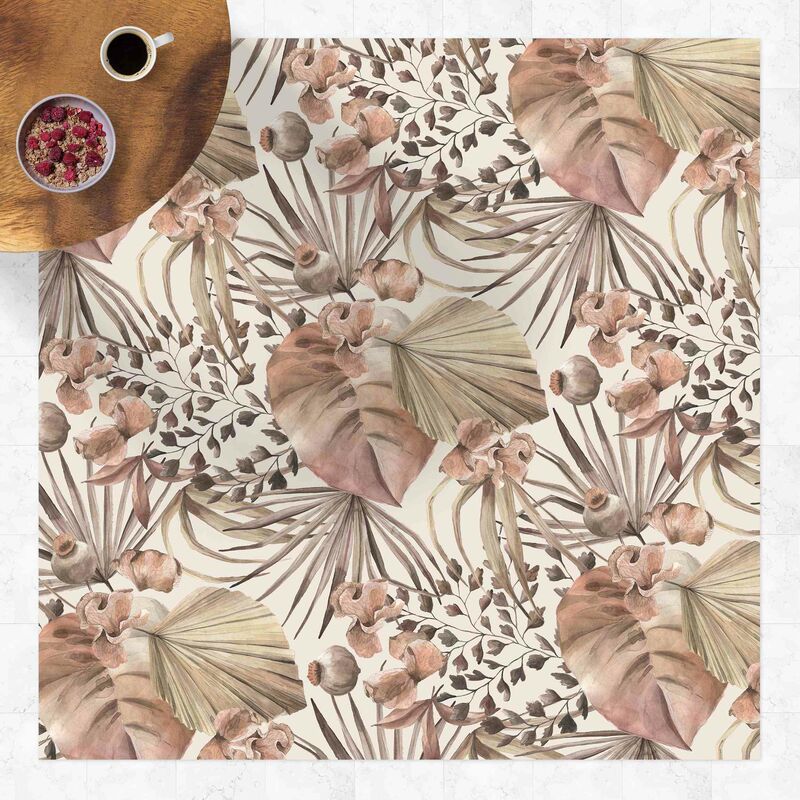 

Alfombras vinílicas - Beige Palm Leaves - Cuadrado 1:1 Dimensión LxA: 80cm x 80cm