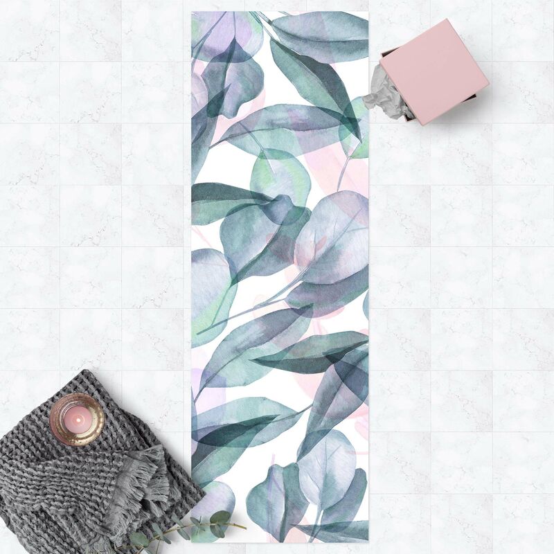 

Alfombras vinílicas - Blue And Pink Eucalyptus Leaves Watercolour - Panorámico Dimensión LxA: 210cm x 70cm