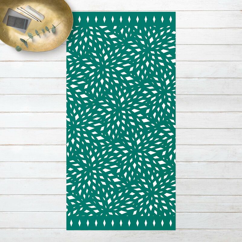 

Alfombras vinílicas - Bluish Green Angular Flowers With Stripes - Alto 2:1 Dimensión LxA: 220cm x 110cm