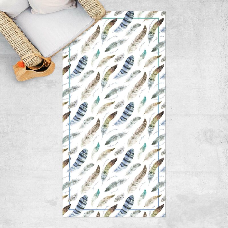 

Alfombras vinílicas - Boho Watercolour Feathers In Earthy Colours With Frame - Alto 2:1 Dimensión LxA: 100cm x 50cm