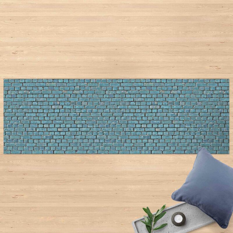 

Alfombras vinílicas - Brick Wall Wallpaper Turquoise Blue - Panorama Formato apaisado Dimensión LxA: 90cm x 270cm