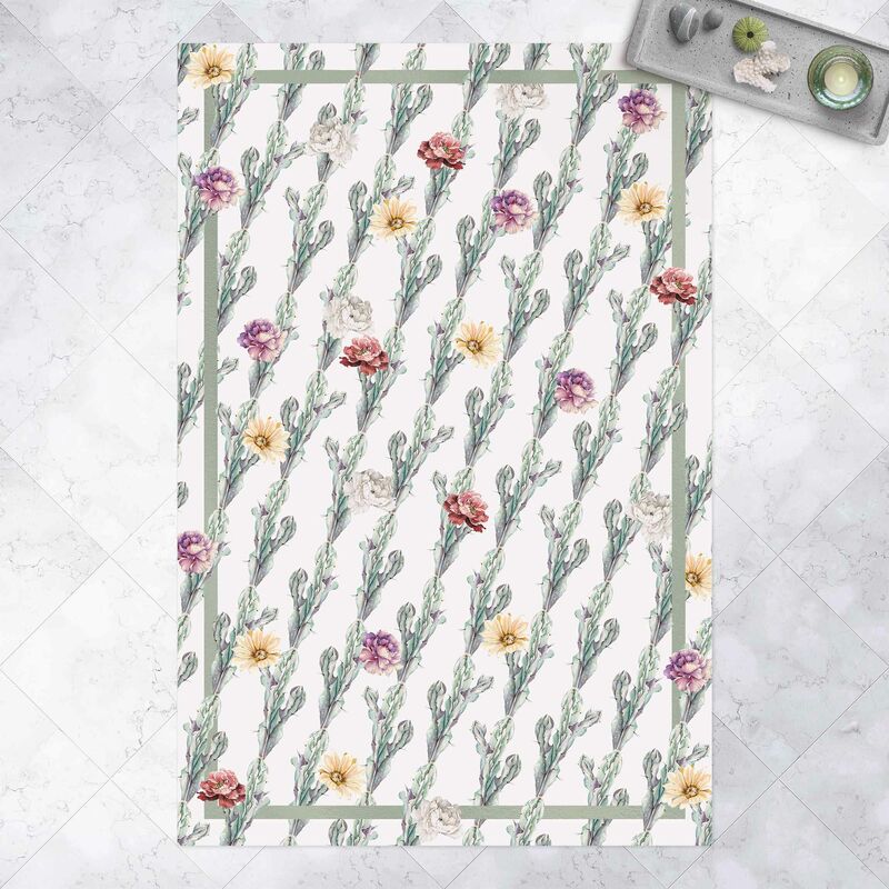 

Alfombras vinílicas - Cacti With Colourful Flowers And Frame - Alto 3:2 Dimensión LxA: 120cm x 80cm