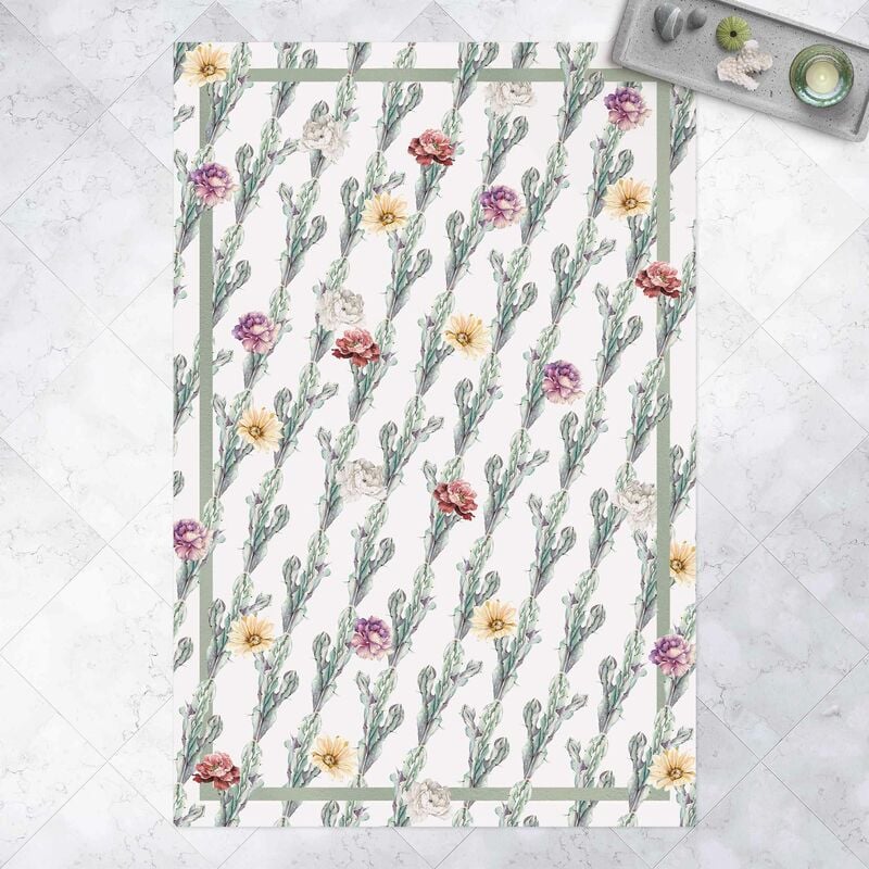 

Alfombras vinílicas - Cacti With Colourful Flowers And Frame - Alto 3:2 Dimensión LxA: 150cm x 100cm
