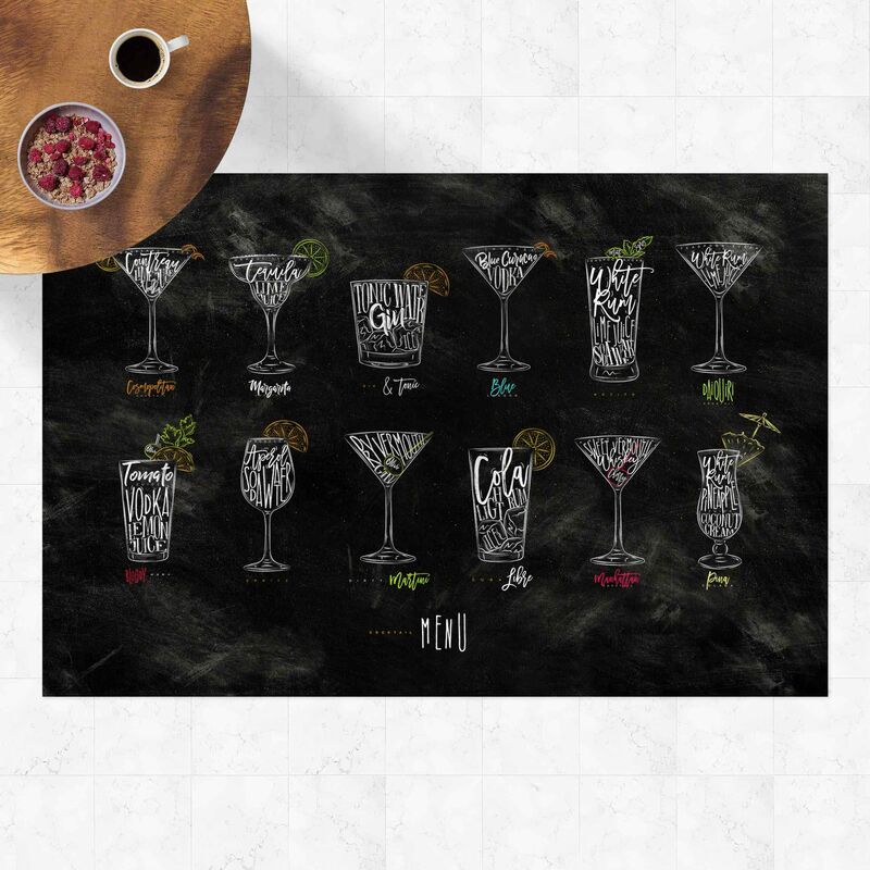 

Alfombras vinílicas - Cocktail Menu - Apaisado 2:3 Dimensión LxA: 60cm x 90cm