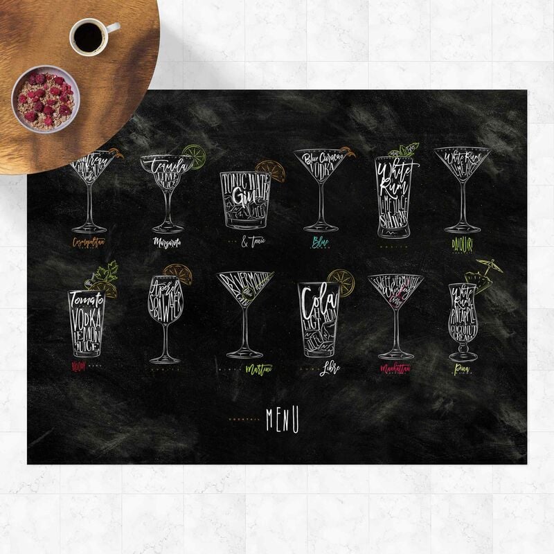 

Alfombras vinílicas - Cocktail Menu - Apaisado 3:4 Dimensión LxA: 60cm x 80cm
