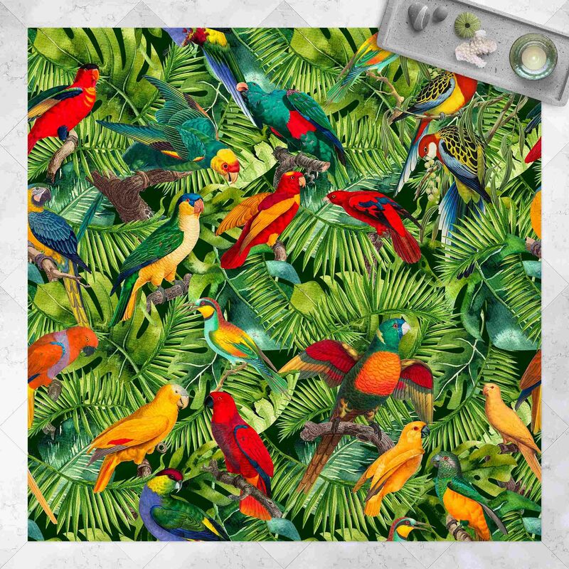 

Alfombras vinílicas - Colourful Collage - Parrots In The Jungle - Cuadrado 1:1 Dimensión LxA: 60cm x 60cm