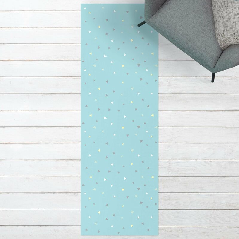 

Alfombras vinílicas - Colourful Drawn Pastel Triangles On Blue - Panorámico Dimensión LxA: 240cm x 80cm