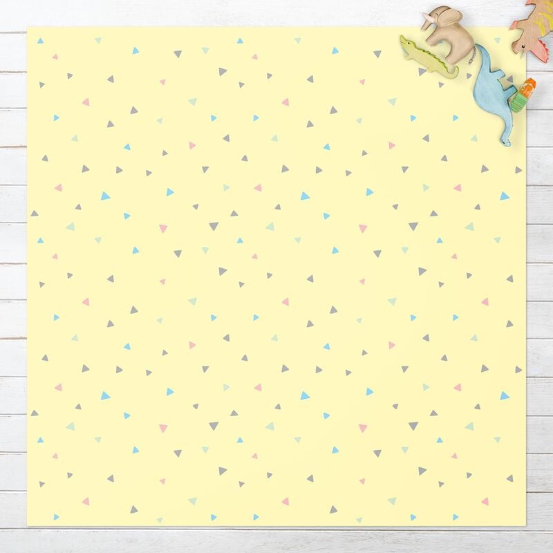 

Alfombras vinílicas - Colourful Drawn Pastel Triangles On Yellow - Cuadrado 1:1 Dimensión LxA: 140cm x 140cm