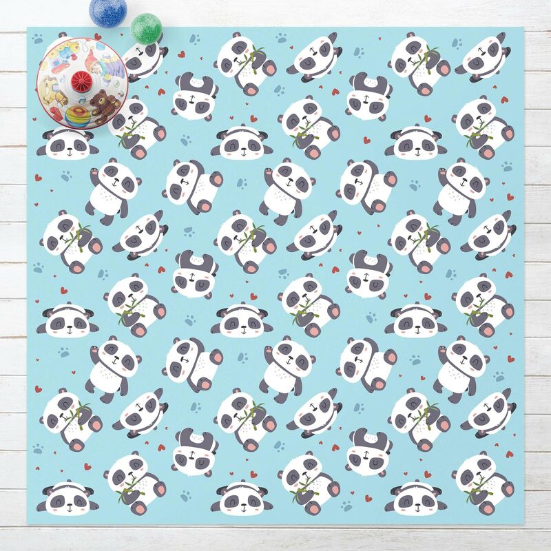

Alfombras vinílicas - Cute Panda With Paw Prints And Hearts Pastel Blue - Cuadrado 1:1 Dimensión LxA: 40cm x 40cm