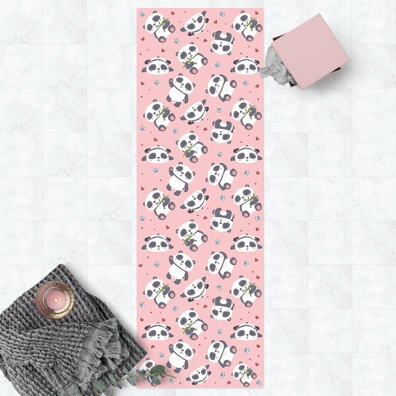 

Bilderwelten - Alfombras vinílicas - Cute Panda With Paw Prints And Hearts Pastel Pink - Panorámico Dimensión LxA: 90cm x 30cm